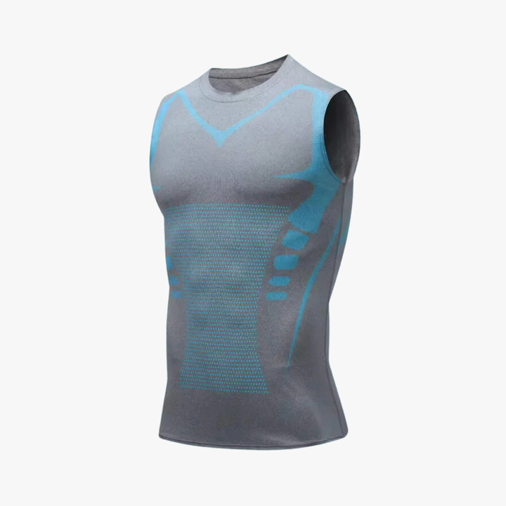 Camiseta moldeadora iónica masculina, soporte de postura, efecto adelgazante y compresión abdominal.