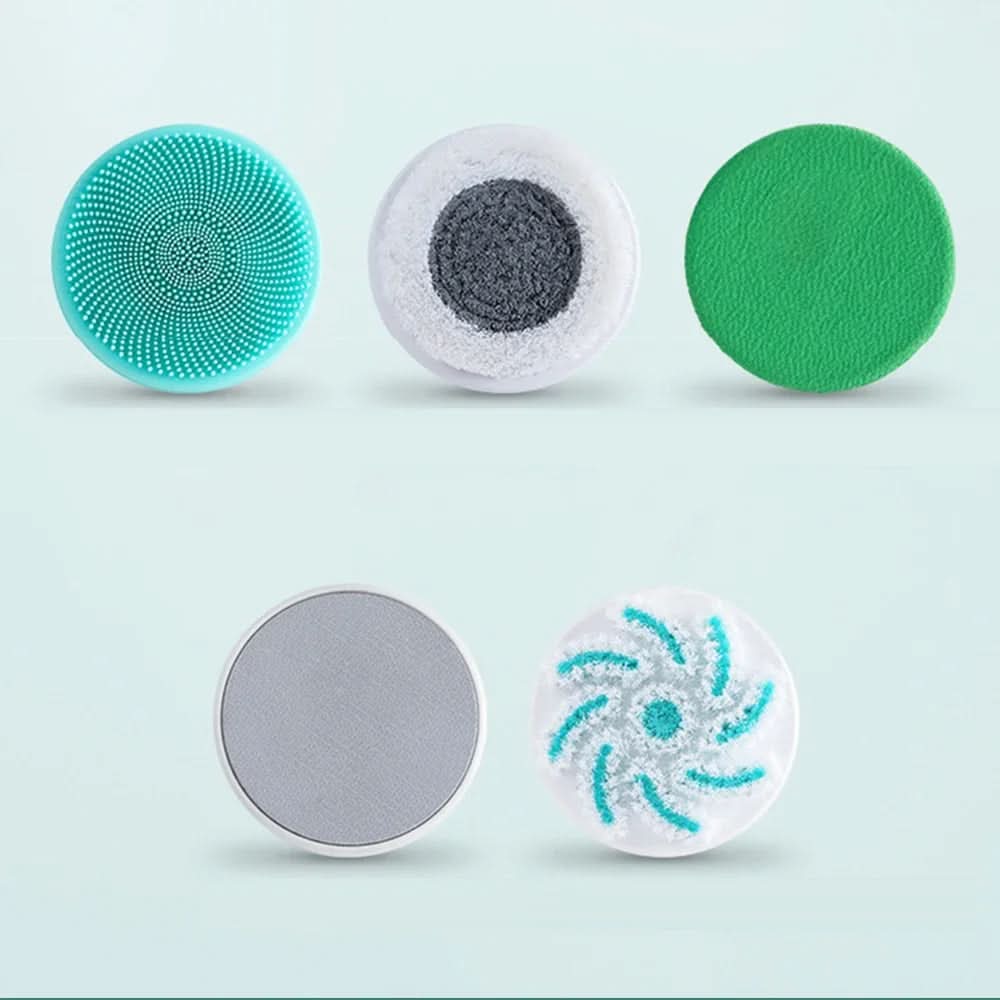 Cepillo de ducha eléctrico con mango largo, función exfoliante y cabezales masajeadores para limpieza corporal.
