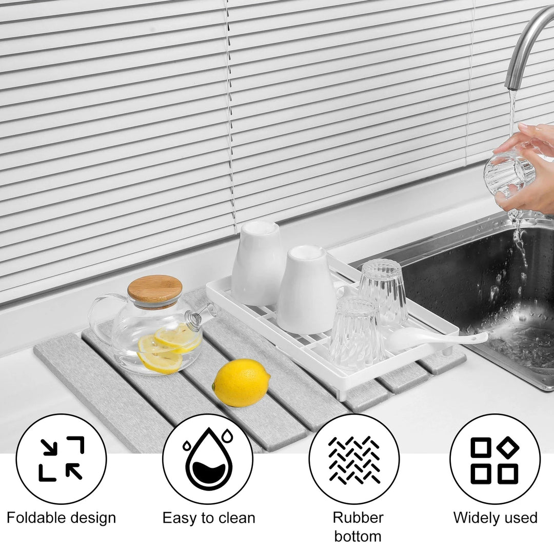 Escurreplatos de piedra diatomea super absorbente, seca platos y utensilios rápidamente. Cocina limpia.