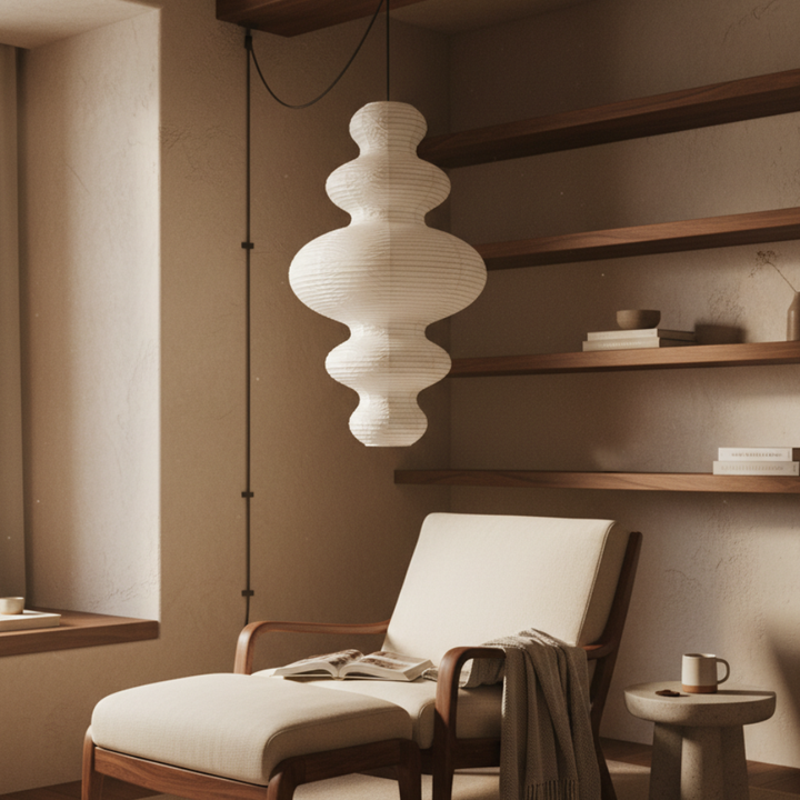 Colgante Akari Juni para comedor, perfecto para decoración escandinava. Luz ambiental suave.