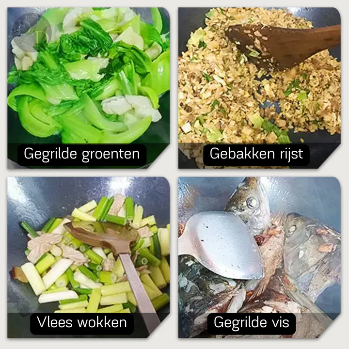 Wok de hierro Cuyun para cocina. Superficie antiadherente que permite saltear y freír de manera saludable.