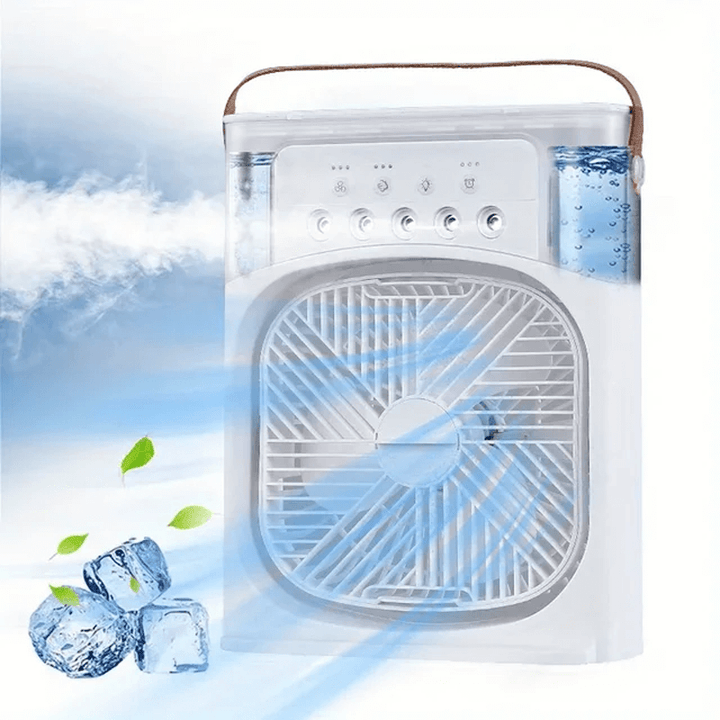 Enfriador de aire por evaporación, un ventilador personal para mesa, silencioso y eficiente en verano.
