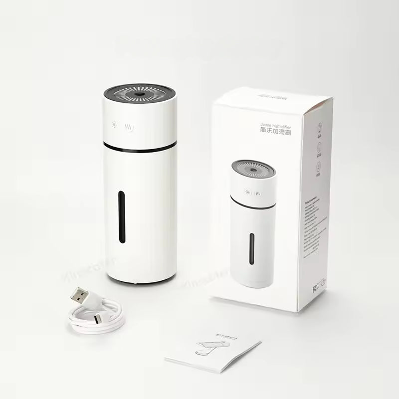 Humidificador portátil ultrasónico recargable para oficina o dormitorio, luz LED ambiental y bienestar en viaje.