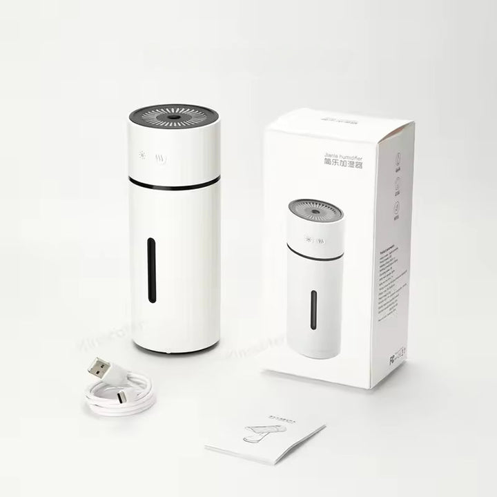 Humidificador portátil ultrasónico recargable para oficina o dormitorio, luz LED ambiental y bienestar en viaje.
