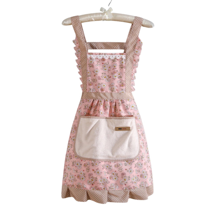 Delantal de cocina floral para mujer, con grandes bolsillos útiles, diseño de algodón vintage, ideal para hogar.