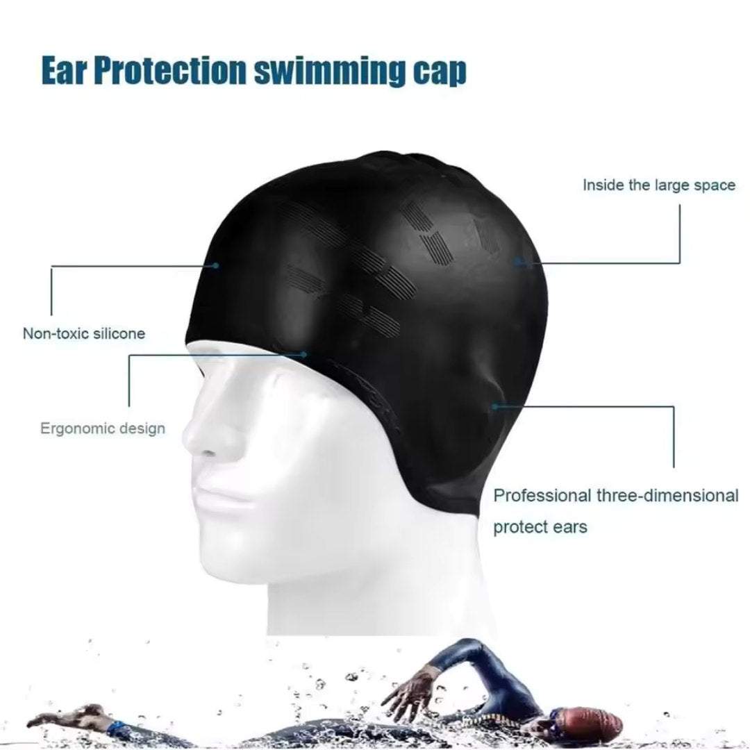 Gorro natación para cabello largo, unisex, con ajuste cómodo y protección auditiva.