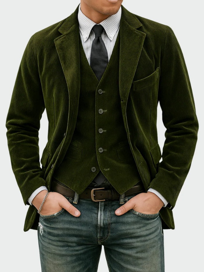 Conjunto de vestir hombre: blazer y chaleco. Perfecto para ropa de oficina y eventos formales. Estilo chic.