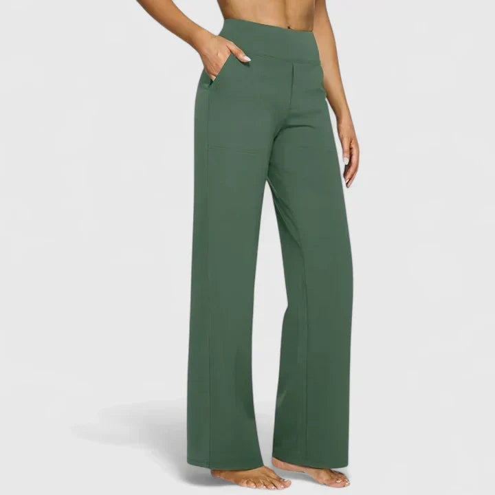 Pantalón de moda para mujer, corte entallado y tejido elástico, estilo contemporáneo y chic.