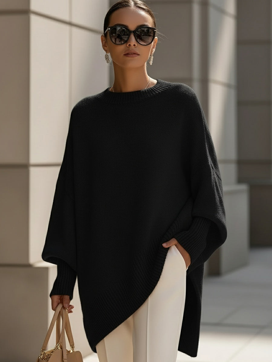 Cómodo poncho jersey oversize para mujer, ideal para el invierno. Estilo casual y versátil en algodón suave.