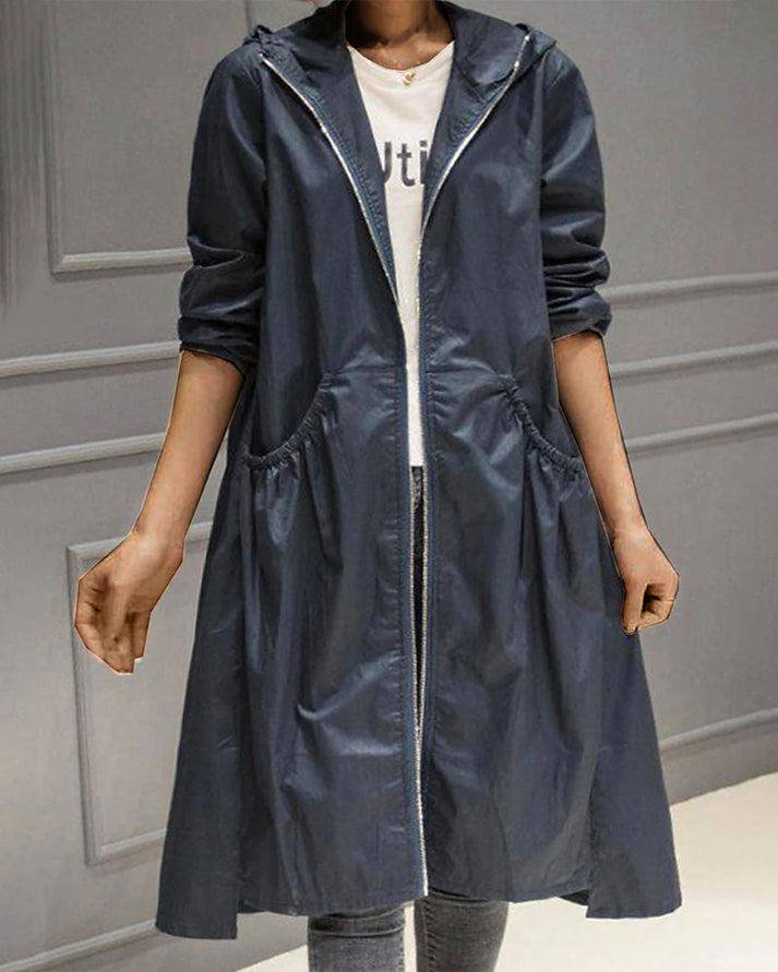 Abrigo de invierno largo para mujer, con capucha y cremallera. Cálido, versátil y elegante para moda de otoño/invierno.