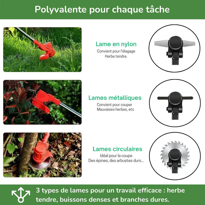 Desbrozadora potente para un corte de césped eficaz. Herramienta de jardinería inalámbrica para resultados profesionales.