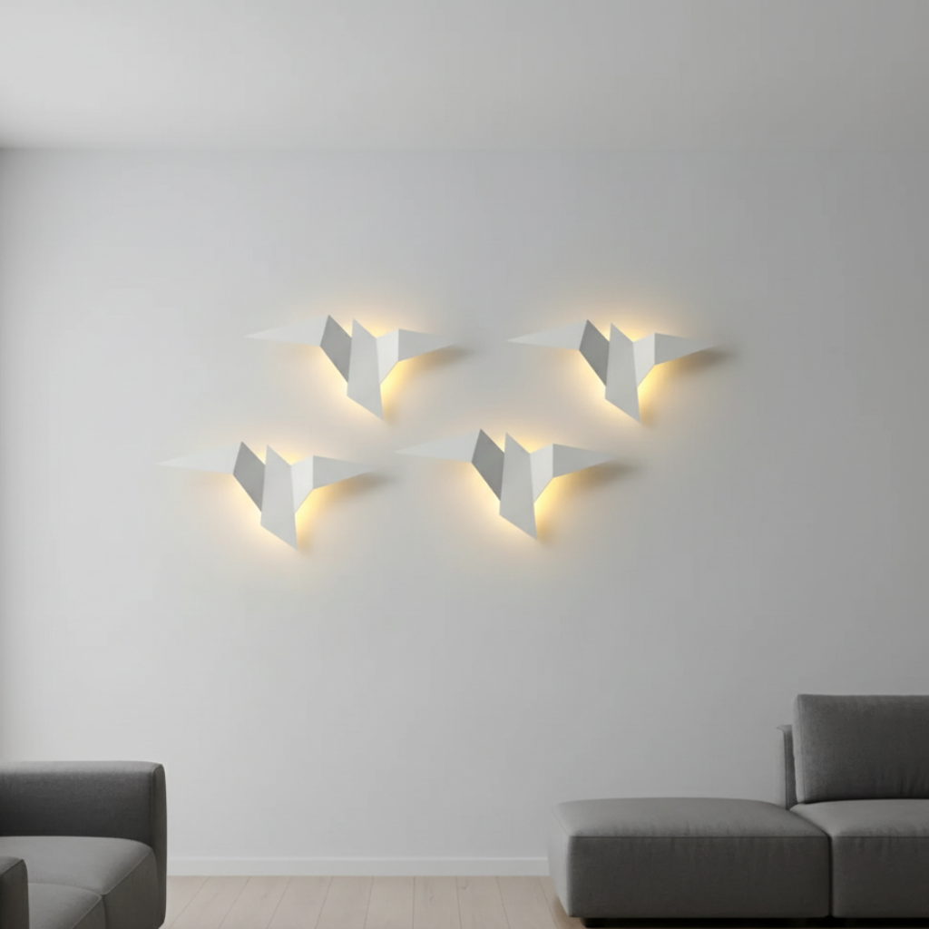 Luz de pared LED Akaru Origami. Diseño japonés, iluminación decorativa con opciones de luz cálida, fría o natural.