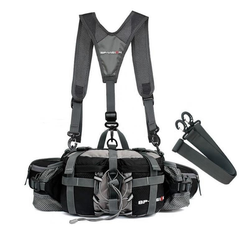 Riñonera impermeable de cintura para senderismo y viaje, con compartimento para botella.