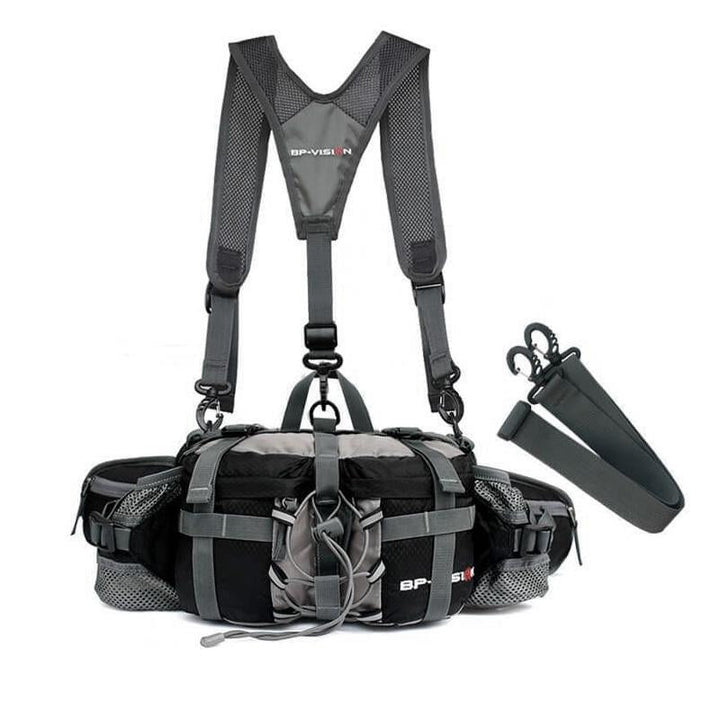 Riñonera impermeable de cintura para senderismo y viaje, con compartimento para botella.