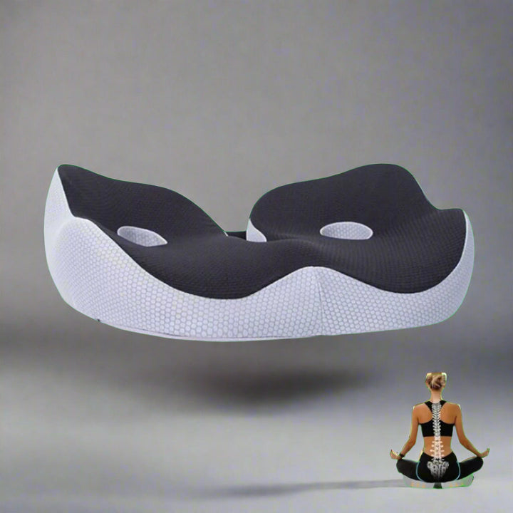 Confort ergonómico: cojín de asiento viscoelástico unisex, transpirable, soporte para coxis y lumbar.