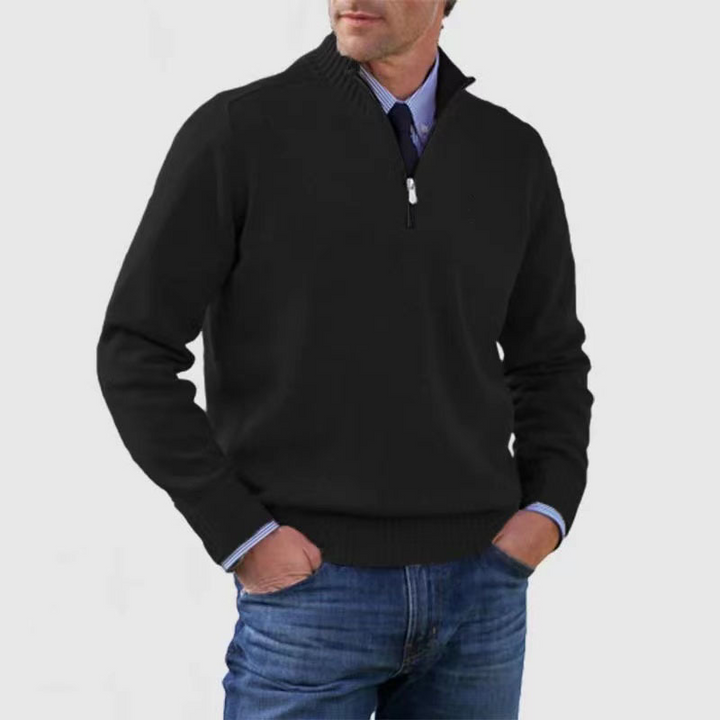 Suéter casual de punto para hombre, ideal para invierno. Prenda cómoda y moderna con media cremallera.