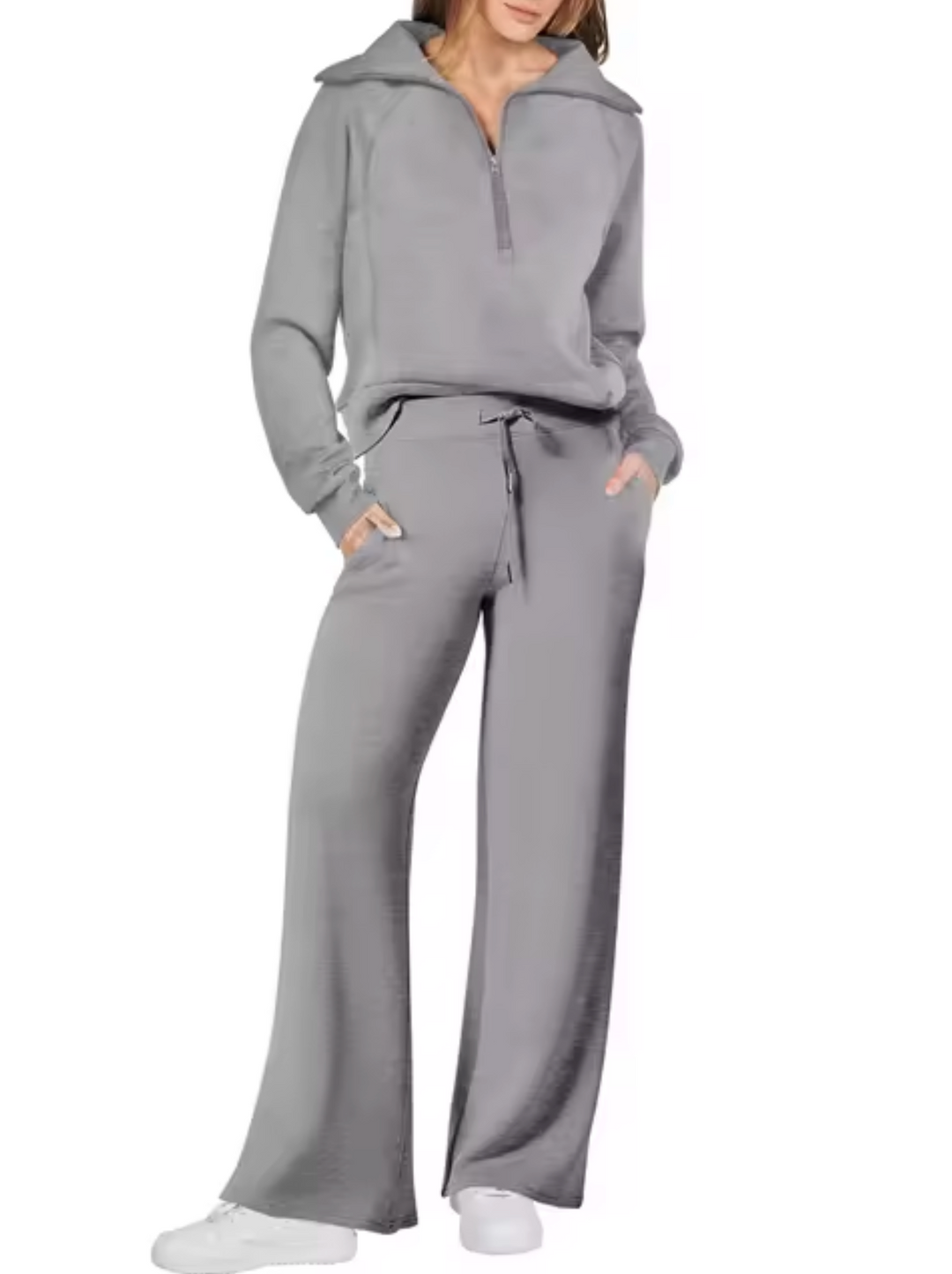 Conjunto de sudadera y pantalón gris para mujer, moda cómoda y versátil de otoño/invierno.