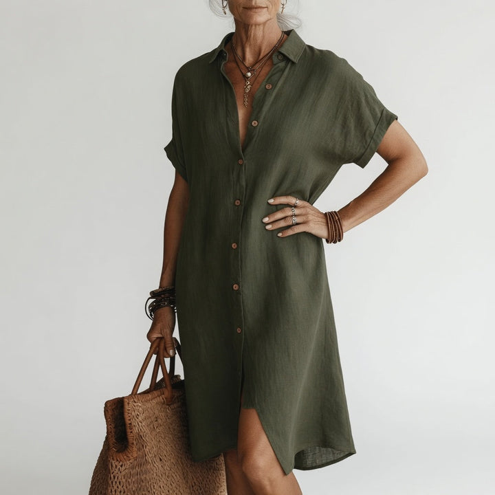 Vestido midi camisero de mujer. Estilo parisino cómodo y versátil, perfecto para la mujer moderna.