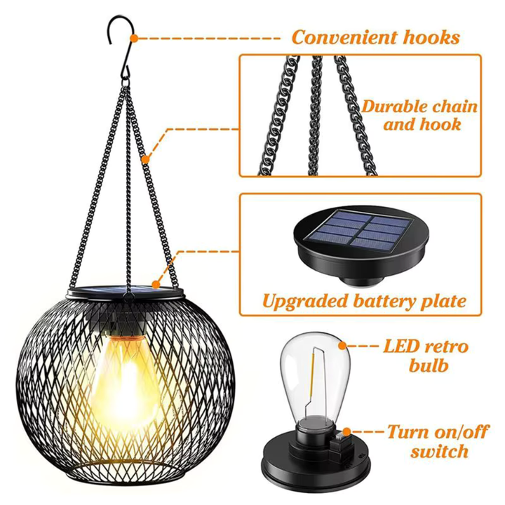 Farol solar decorativo LED para jardín, automático y eficiente, crea ambiente exterior.