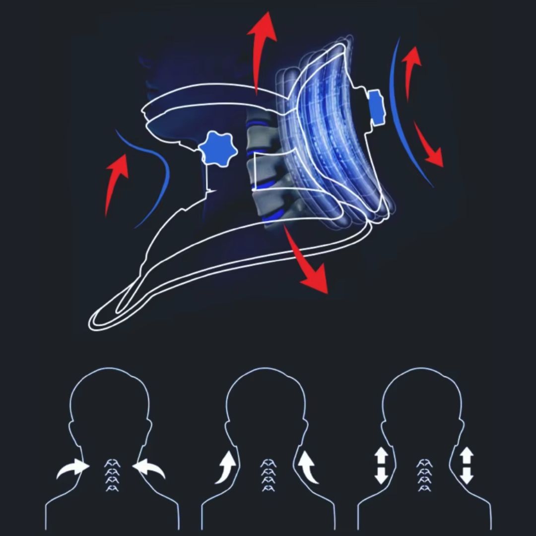 Estirador de cuello para terapia en casa. Dispositivo cervical ajustable que relaja y corrige.