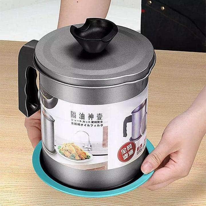 Utensilio de cocina: olla de 1.4L para filtrar y almacenar aceite, grasa. Acero inoxidable duradero.