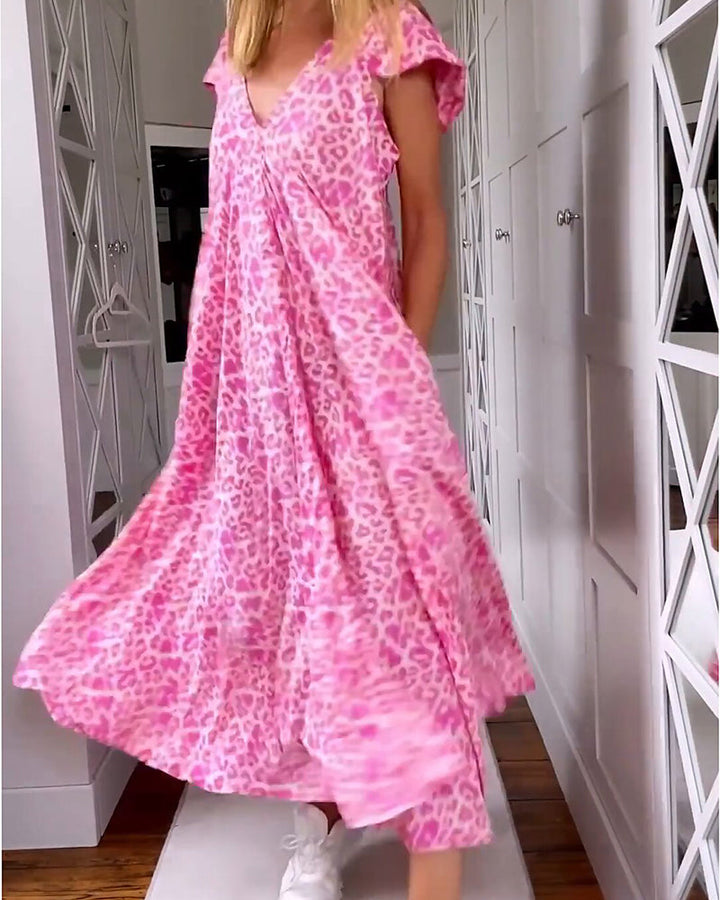 Vestido ligero y fresco para mujer, estampado veraniego alegre y escote V. Comodidad casual para el calor.