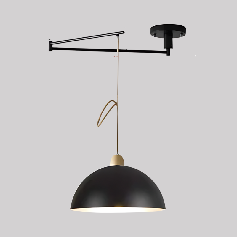 Elegante lámpara colgante LED curvada. Diseño moderno y minimalista, ofrece luz ajustable para interiores.