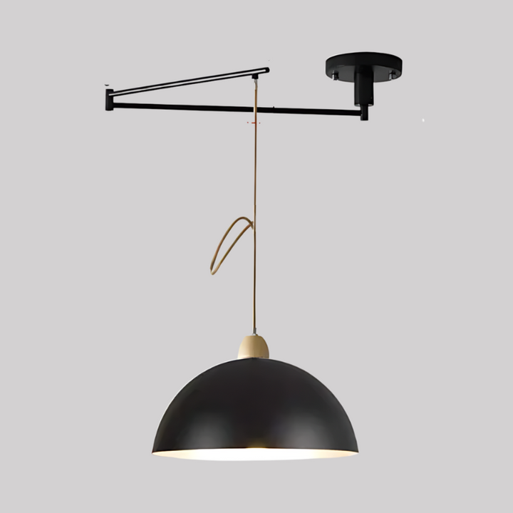 Elegante lámpara colgante LED curvada. Diseño moderno y minimalista, ofrece luz ajustable para interiores.