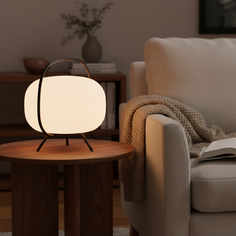 Lámpara de mesa portátil, diseño minimalista para cualquier interior contemporáneo.