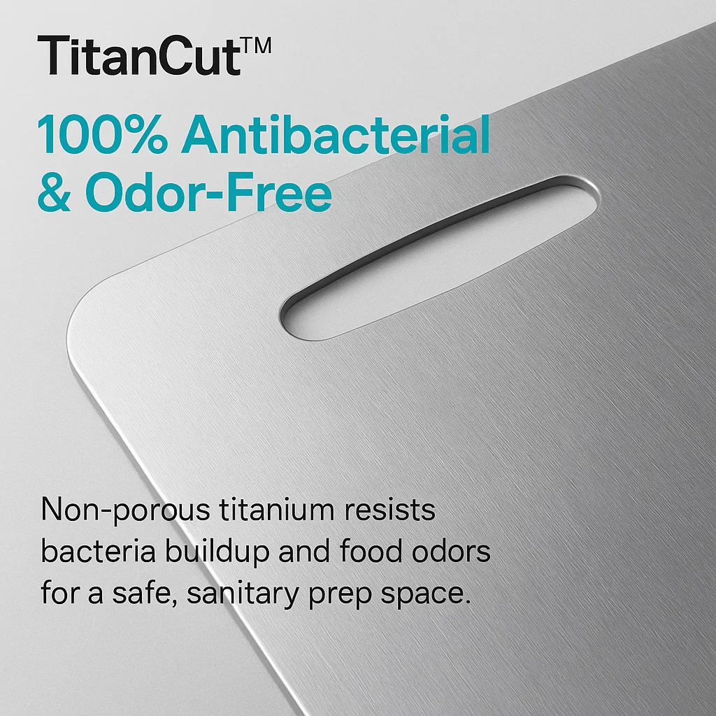 Tabla de titanio antibacteriana para cocina. Antiadherente, duradera, higiene máxima en preparación alimentos.
