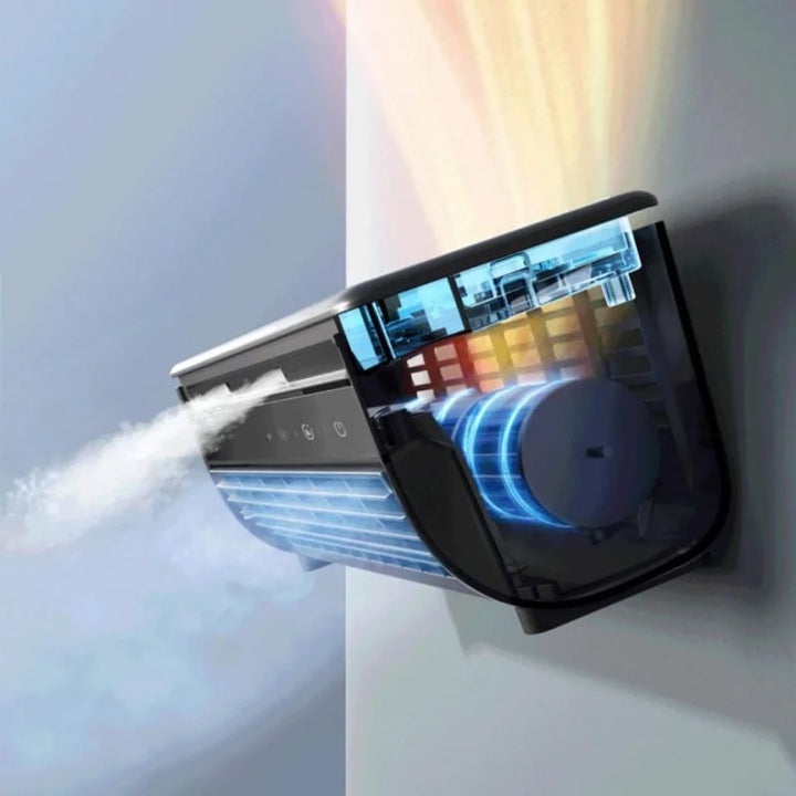 Aire acondicionado personal compacto sincable. Disfruta de un verano fresco en casa con este dispositivo.