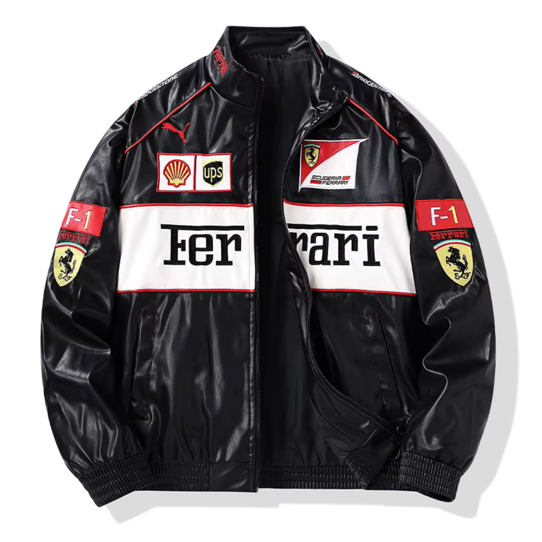Chaqueta retro de cuero unisex, diseño de carreras. Estilo vintage para un look moderno de invierno.