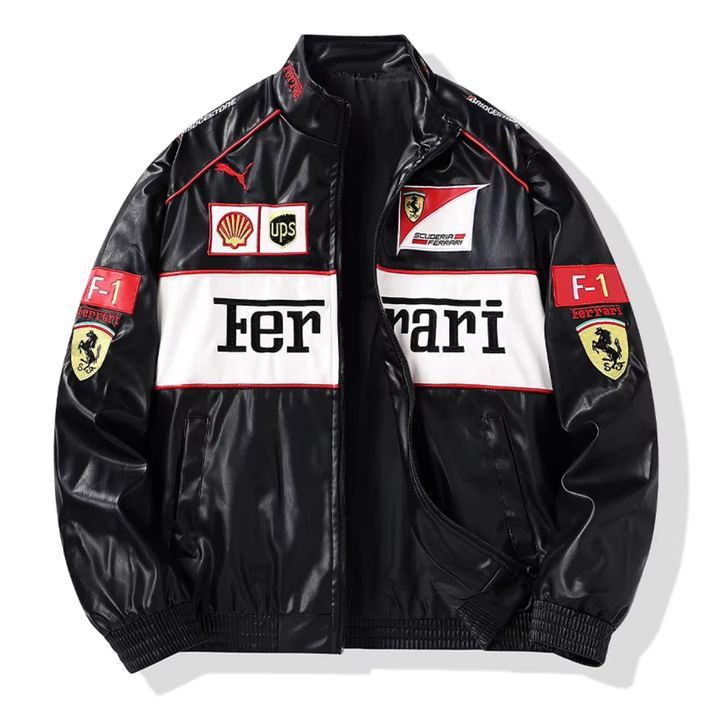 Chaqueta retro de cuero unisex, diseño de carreras. Estilo vintage para un look moderno de invierno.