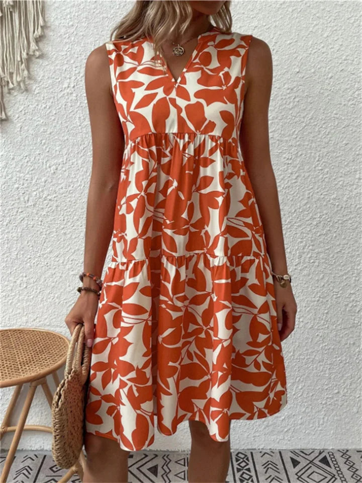 Vestido de verano floral para mujer, con escote V y corte A. Ideal para la playa, casual y transpirable de algodón.