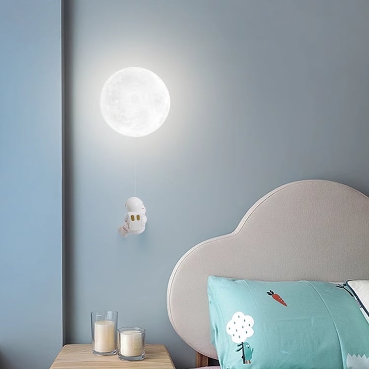 Lámpara de pared 3D astronauta, iluminación moderna y lujo. Decoración hogar sostenible con ambiente lunar.