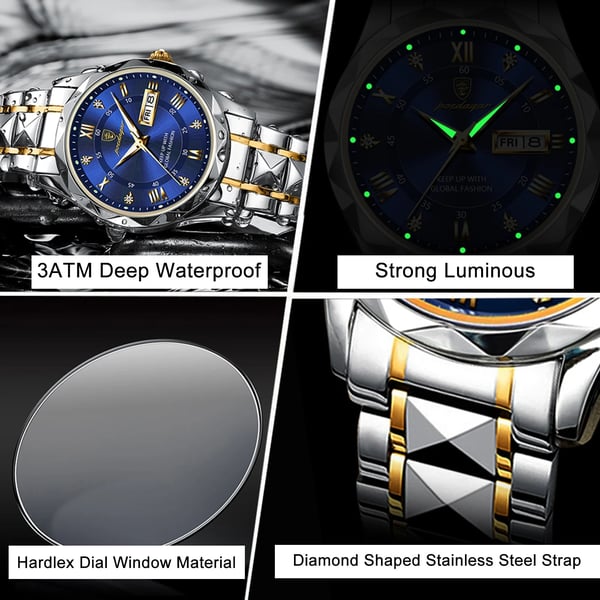 Reloj de hombre con esfera verde, cuarzo japonés. Diseño elegante, luminoso y resistente al agua.
