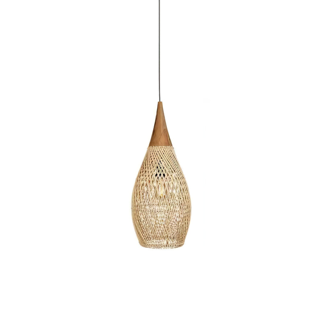 Lámpara colgante para comedor, trenzada artesanalmente, iluminación cálida y natural.