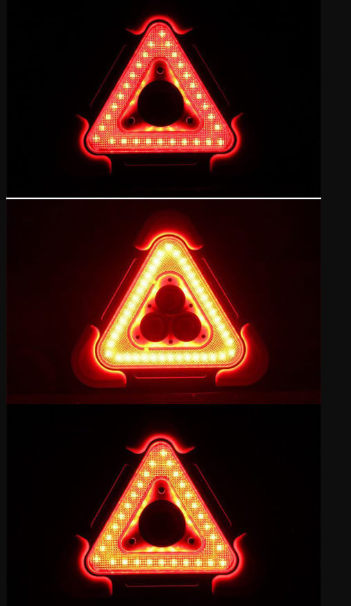 Lámpara de seguridad solar LED triangular, robusta para camping, coche y advertencias de emergencia.