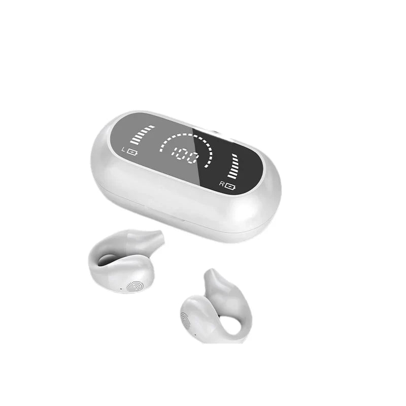 Auriculares Bluetooth unisex con clip para oreja, ideales para deporte y música.