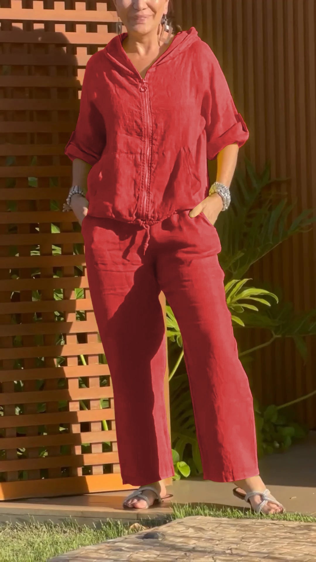 Sudadera con capucha y cremallera, parte superior del conjunto casual de verano para mujer, algodón.