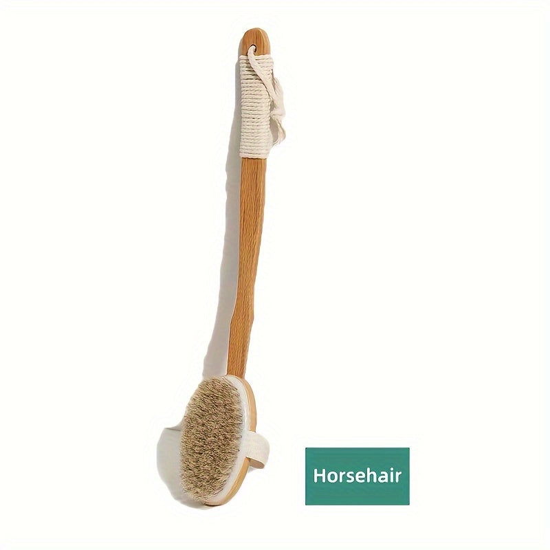 Cepillo de espalda de bambú natural con cerdas suaves para exfoliación en la ducha.