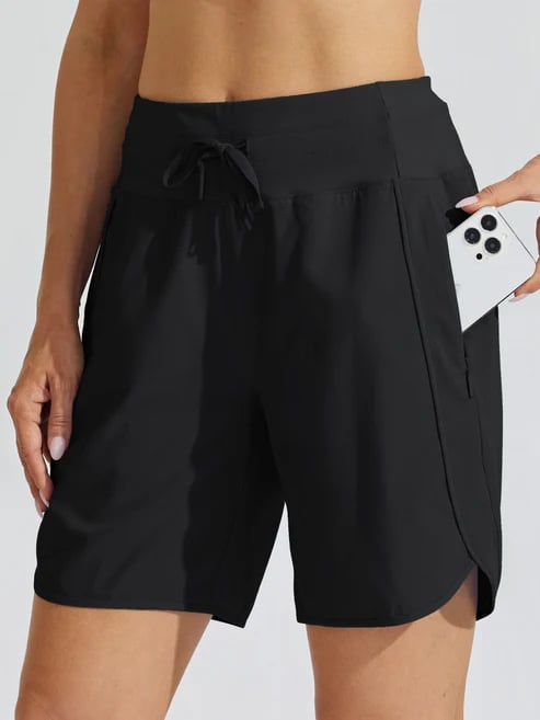 Short casual de mujer, estilo cintura alta, cordón y bolsillos. Fresco y ligero para el verano.