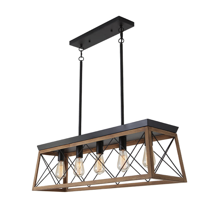 Iluminación moderna para isla de cocina. Lámpara de araña lineal rectangular, 5 luces, metal.