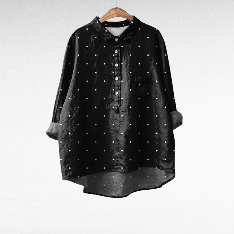 Blusa negra elegante de verano para mujer, con estampado floral, mangas largas y tela ligera transpirable. Ideal para tallas grandes.