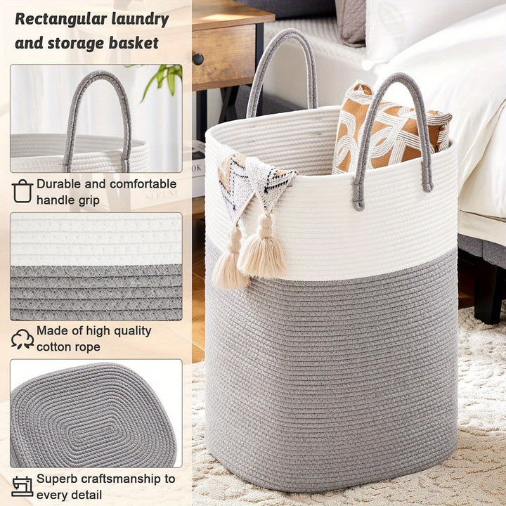 Cesta organizadora tejida de estilo bohemio para el hogar. Almacenamiento elegante y funcional.
