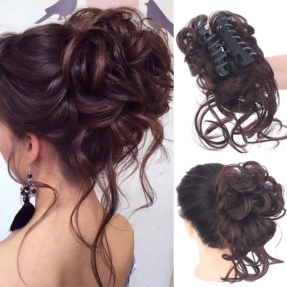 Accesorio de cabello: moño rizado sintético para volumen, estilo rápido.
