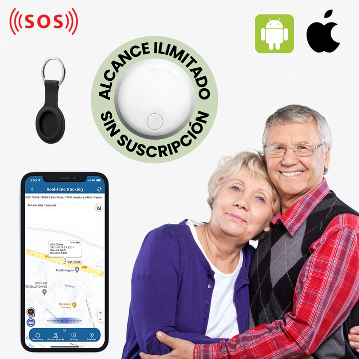 Rastreador GPS portátil para mayores con alertas de seguridad y función 3 en 1, sin suscripción.