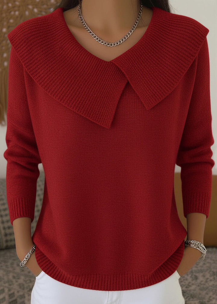 Suéter de mujer con cuello solapa, tejido de punto elegante y cálido. Ideal para otoño-invierno.