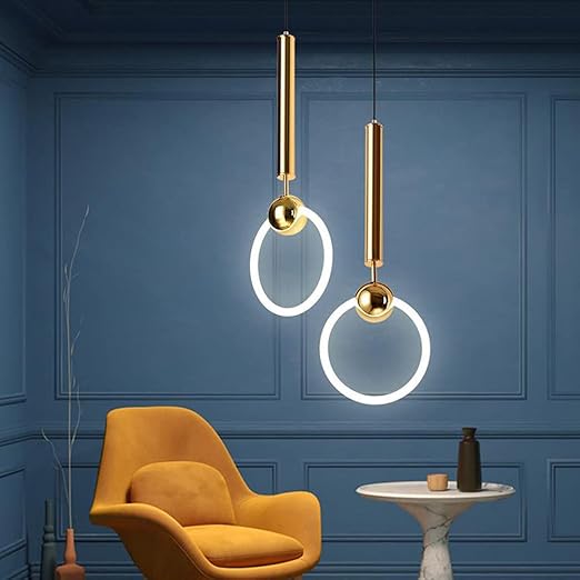 Iluminación LED minimalista para techo. Lámpara colgante de aro LED, estilo moderno y elegante.