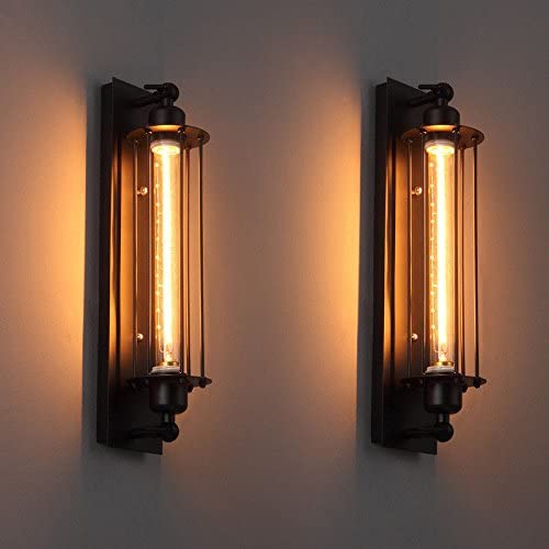 Lámpara de pared vintage de metal negro, ideal para iluminación interior clásica y acogedora en el hogar.